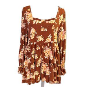American Eagle | Open Back Floral Babydoll Blouse in Rust Orange Brown | Medium